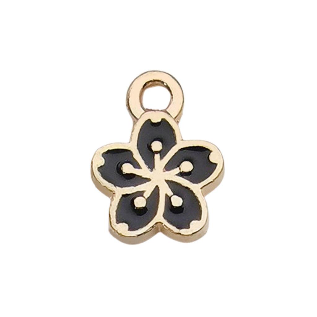 "Set of 30 Black Flower DIY Korean Jewelry: K-Gold Oil Drop Alloy Pendants for Earrings & Bracelets"
