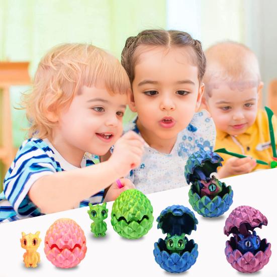 2Pcs 3D Printed Dragon Egg Figurine Movable Joints Dragon Figure Fidget Toy Dragon Egg with Articulated Dragon Inside Decoration Ornament