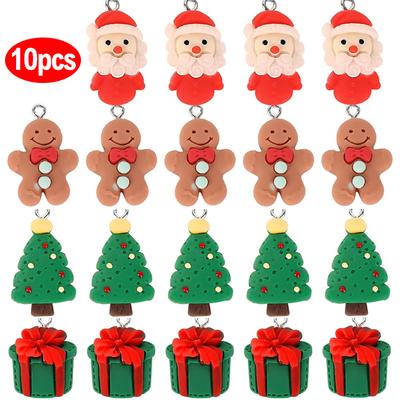6/10pcs Cute Christmas Ornament Colorful Resin Santa Snowman Gingerbread Man Pendant for DIY Jewelry Keychain Craft Making Decor