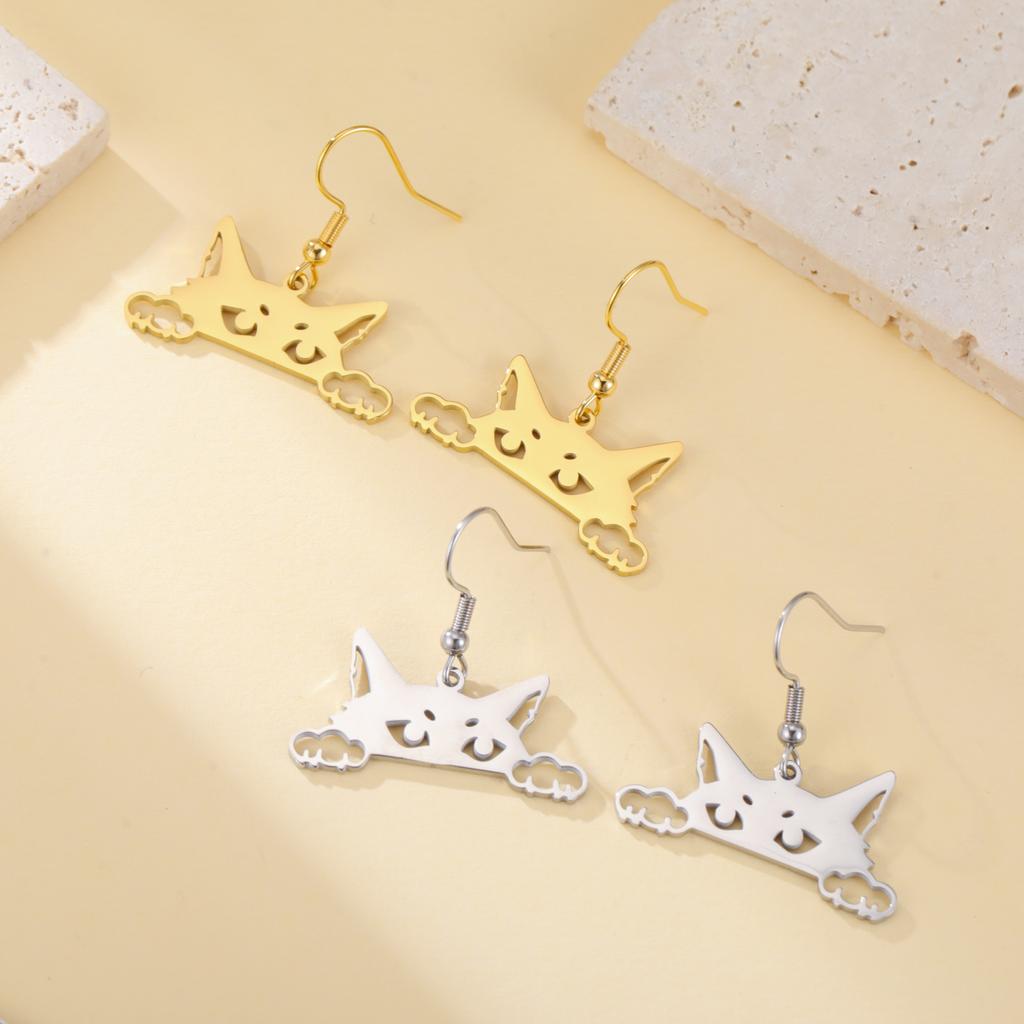 Sneaking Cat Earrings for Women Girls Stainless Steel Cute Animal Kitten Drop Earrings Jewelry Birthday Gift 2026 New