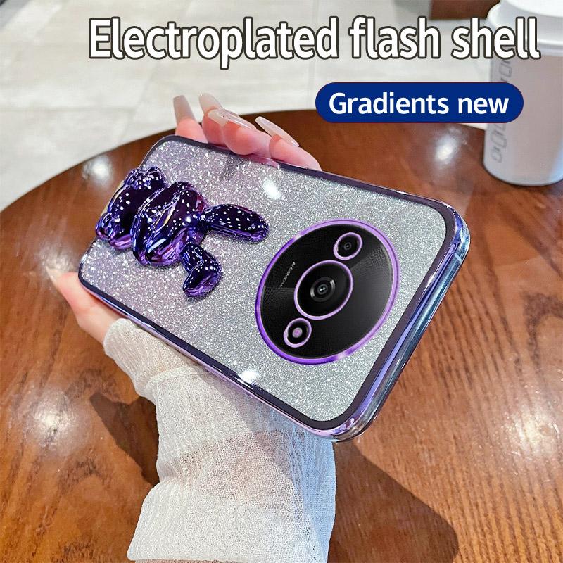 

For Xiaomi Redmi A3 4G/Poco C61 4G Case with Bracket Cartoon Rabbit PC+TPU Phone Cover Purple