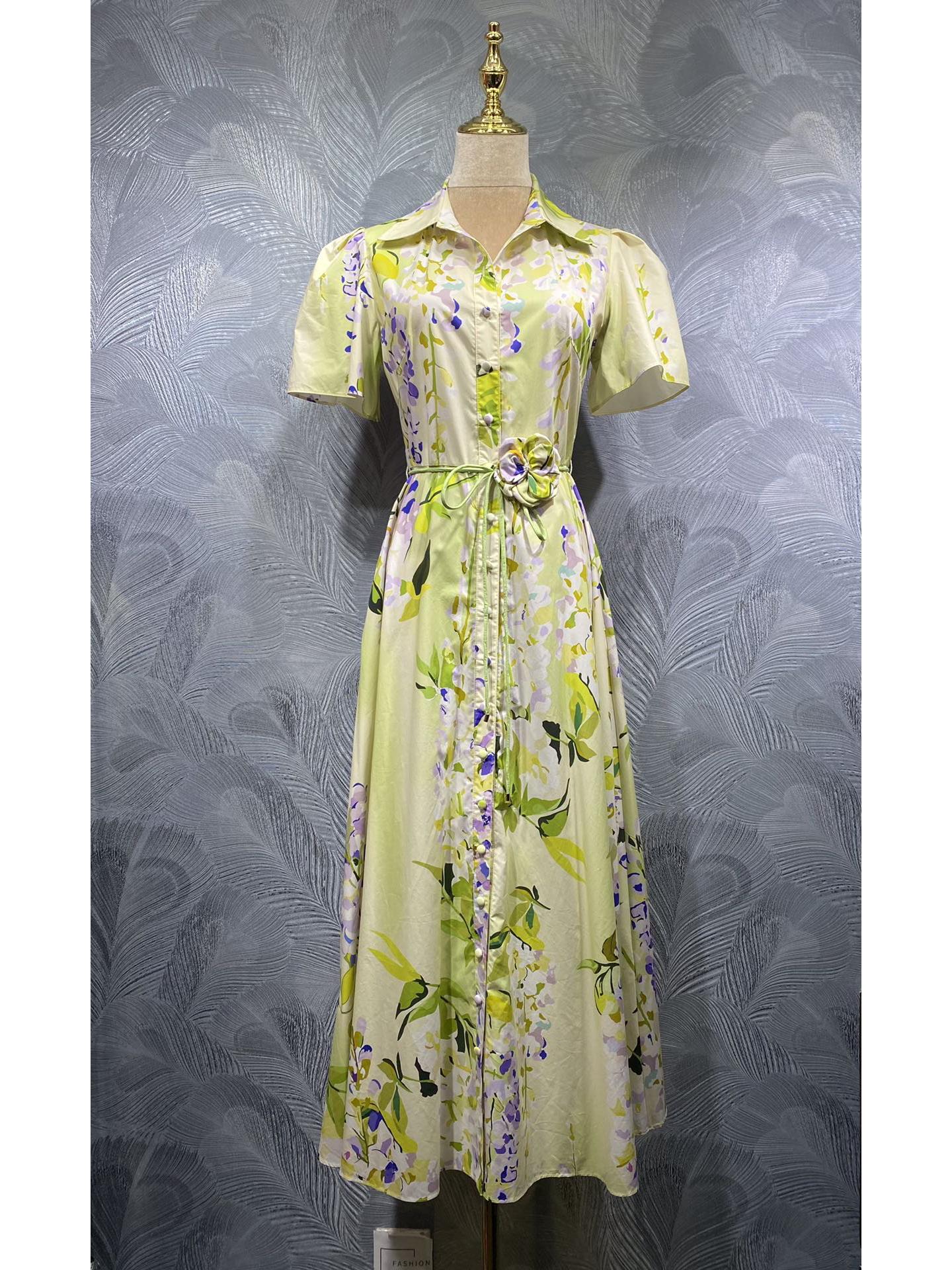 Fengyingying 2026 Spring Women s Lapel Cotton Print Short Sleeve Dress Extra Large