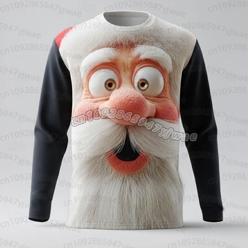 2026 Christmas Men T-Shirts Santa Claus Print Long Sleeve Tee O-Neck Tees Trendy Street Christmas Party Autumn Men Women T-Shirt