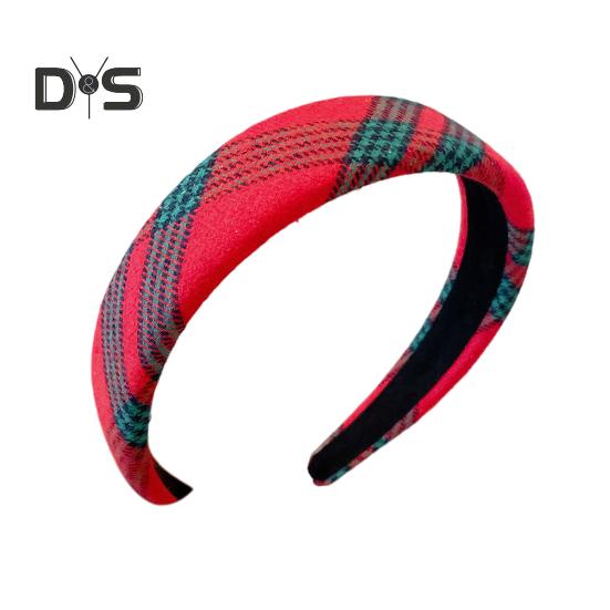 

Красный клетчатый мягкий ободок для волос с искусственным жемчугом, широкий противоскользящий обруч для волос, женские рождественские праздничные аксессуары для волос F