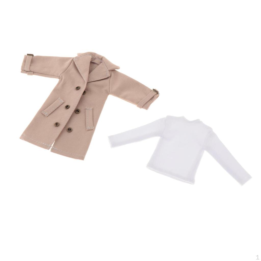 1/12 Male Action Figure Clothes Overcoat Costume Miniature with Long Sleeve Backing Shirt