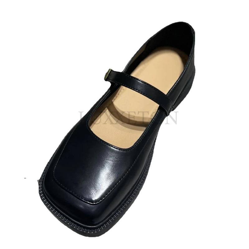 Shallow Mouth Retro Dámské Boty Oxfordky Ležérní Dámské Tenisky Britský styl Hranatá špička Letní Nové Kožené Preppy Šaty