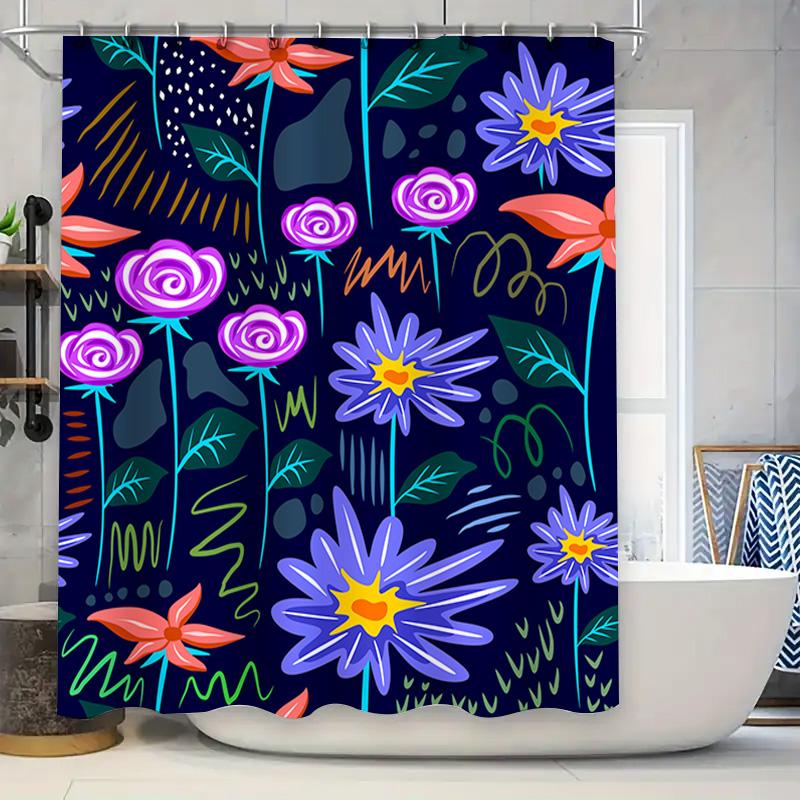 

Bright Floral Shower Curtain Blue Green Purple Flowers Bathroom Decor Waterproof Fabric 240X180Cm Home Decor Item #376954 W60H190(CM)-1 Pcs