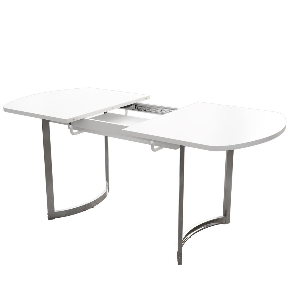 Extendable Dining Table 140/180 x 80 cm, Modern Style, High-Strength Alloy Bracket, Suitable for 4-6 People, White + Silver-Plated Table Legs
