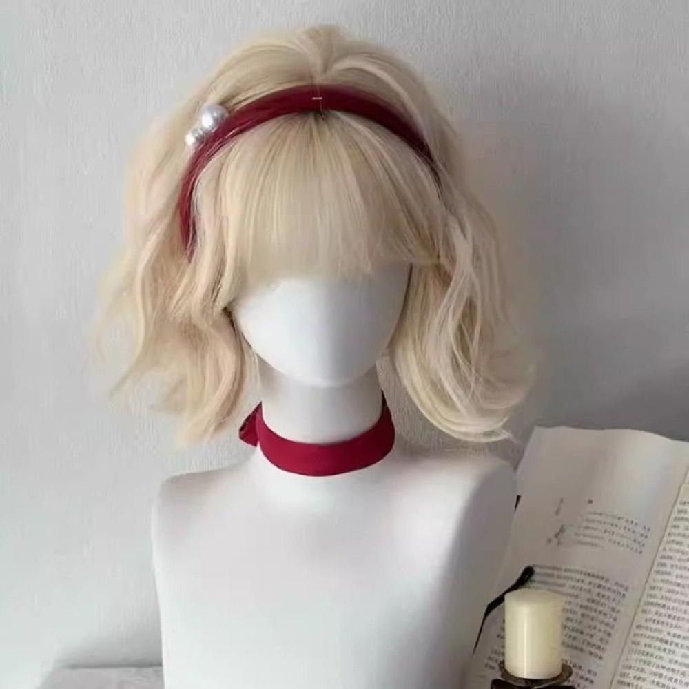 Sladká Lolita Syntetická Paruka Přírodní Bílo Zlatá Cosplay Paruka Krátké Kudrnaté Vlasy Klub Bar