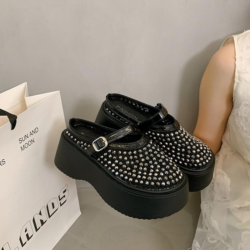 Silver Rhinestone High-grade Non-slip Bag Head Thick-soled Slippers for Women's Summer Wear 2025 New Height-increasing Soft-soled Cool Slippers