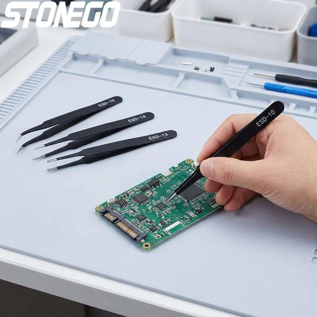 6Pcs Anti-static Stainless Steel Precision Tweezers Curved Straight Repair Tools for Electronics Craft Industrial Tools