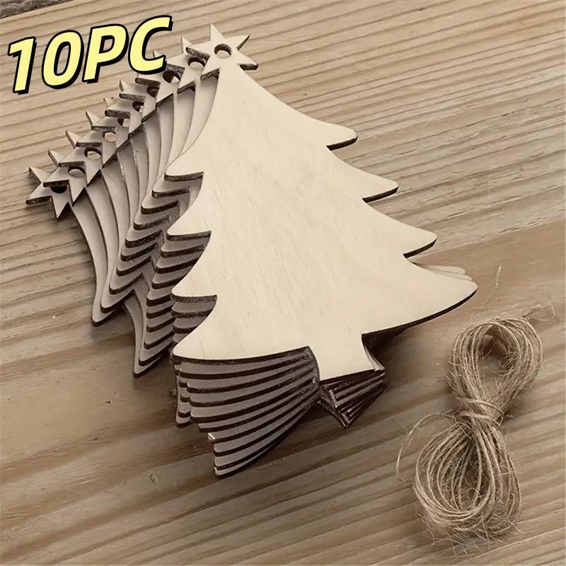 10/50PC Christmas Wooden Hanging Ornament Carton Santa Snowman Bear Pendant Noel Home Party Decoration Kids DIY Painting Gifts