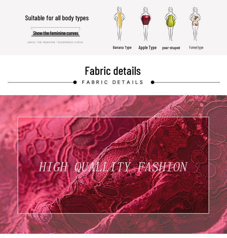 Summer 2023 Wine Red Lace Dress with Seven-Sleeve for Elegant Young Mothers