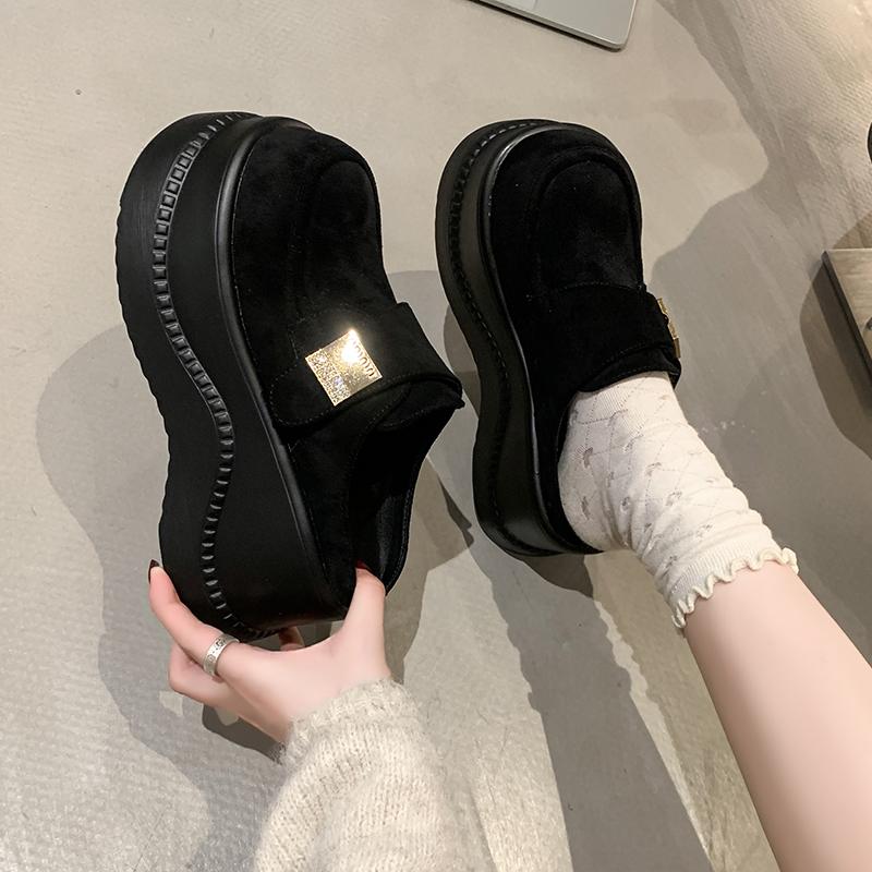 Fashion 8CM Height Increasing Women's Shoes No Heel Half Drag Spring New Style Thick Soled High Heels Toe Cap Casual Women's Slippers