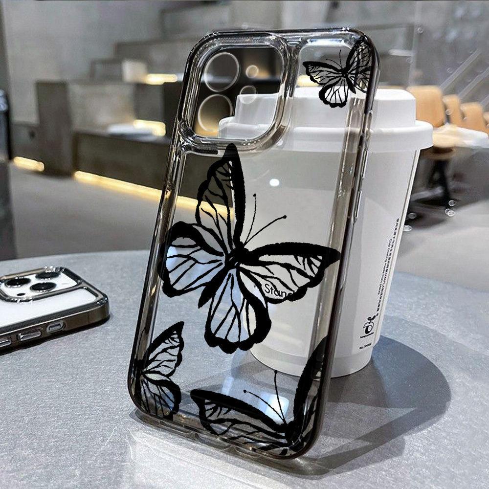 Black line butterfly for iPhone17promax Apple 16 mobile phone case 14/13 fine hole 15 anti-drop