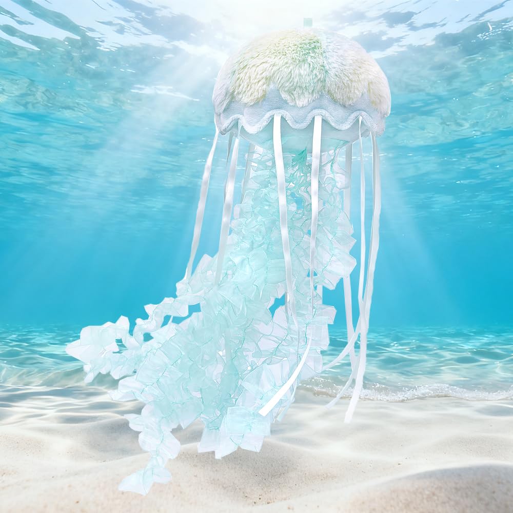 Colorful Green Jellyfish Plush Toy - Fluffy, Cute, Deep Sea Creature, Soft, Huggable Pillow, Stress Relief, Gift for Children and Adults
