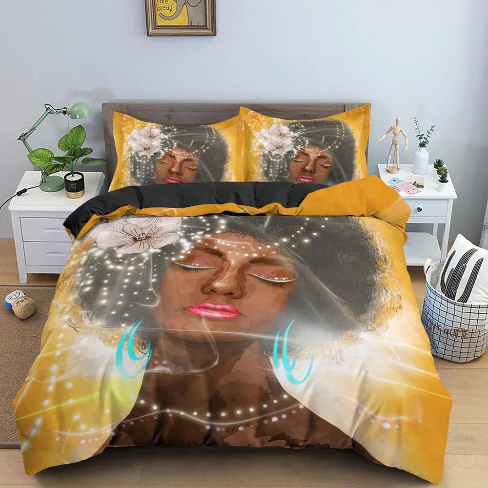 Beautiful Curly Hair Girl Pattern Comfortable Duvet Quilt Cover Pillowcase Bedding Set Children Bedroom Decoration Home Textile