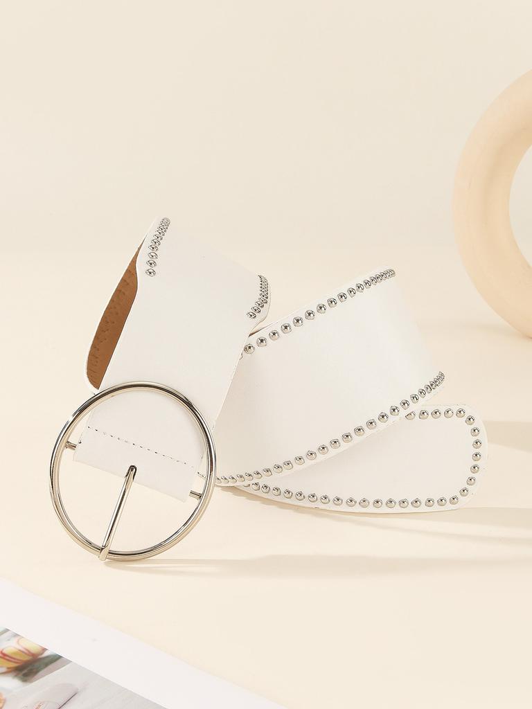 Faux Leather Belt With Rivet Decor And Metal Pin Closure For Trendy Outfits