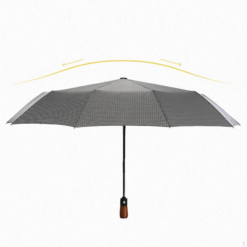 Automatic Folding Umbrella 10 Ribs Packable Plaid Men Women Business