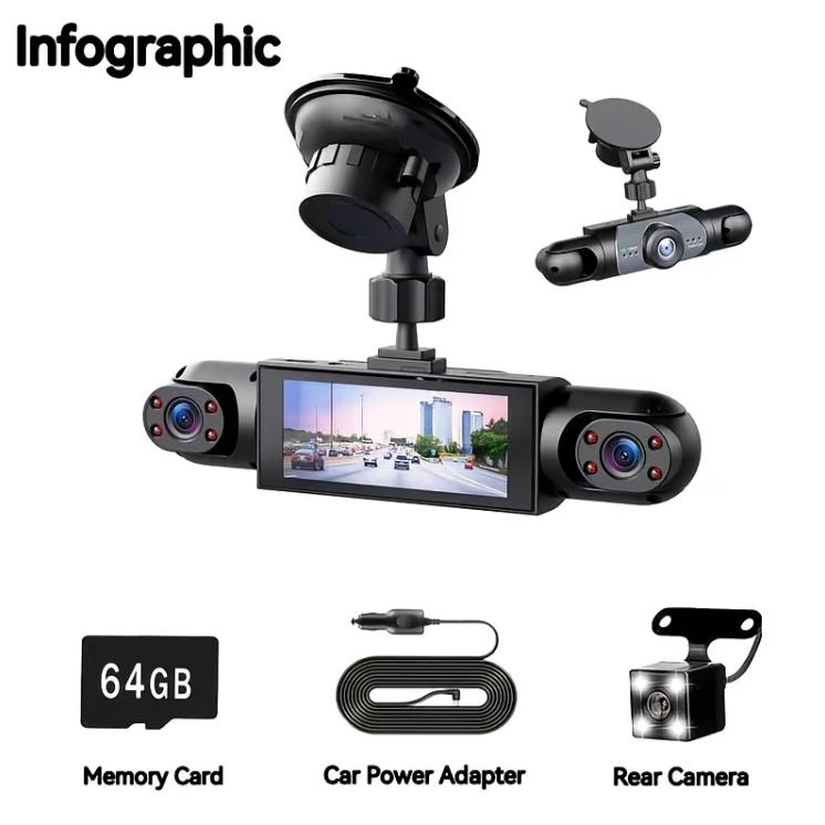 4 Channel Car Dash Cam.1080P Car DVR with 64GB Memory Card.Plug and Play,with Night Vision,24 Parking Mode Car DVR Front Rear Left And Right dashcam