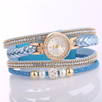 Quartz Watch Multi Layers Wrap Around Rhinestone Braided Elegant Bracelet Watch for Daily Wear