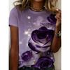 Damen Sommer Blumenprint Groß Locker Lässig T-Shirt Modisch Bequem Weich Atmungsaktiv Minimalistisch Täglich Kurzärmliges T-Shirt