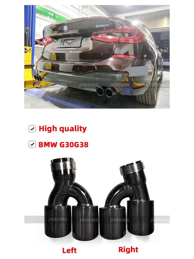 Convient pour BMW Série 5 G30 2018-2022: Échappement Quad M5, Silencieux et Sorties d'Échappement en Acier Inoxydable Chrome Noir.