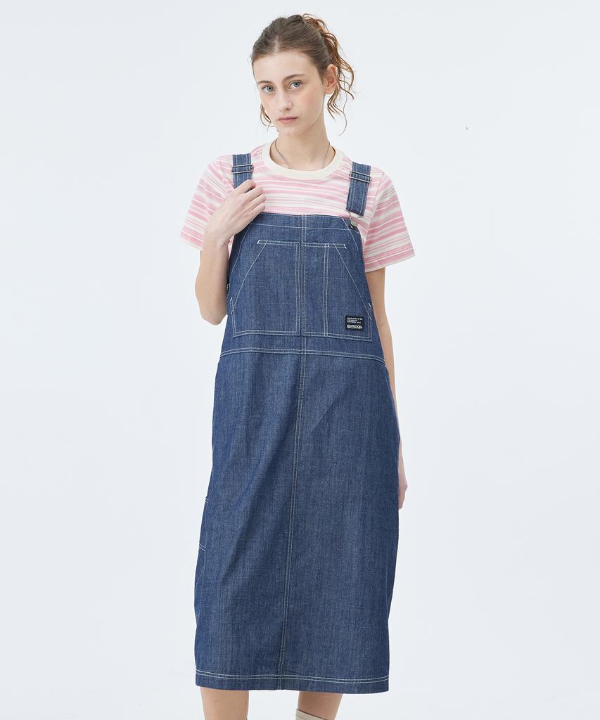 Outdoor Products W Denim Carpenter Overall Onepiece (Deep Blue)