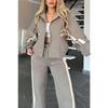 Tuta Sportiva da Donna 2 Pezzi Giacca a Zip Strisciata + Pantaloni a Gamba Larga con Coulisse Striscia Laterale a Contrasto Outfit Sportivo Casual Coordinato
