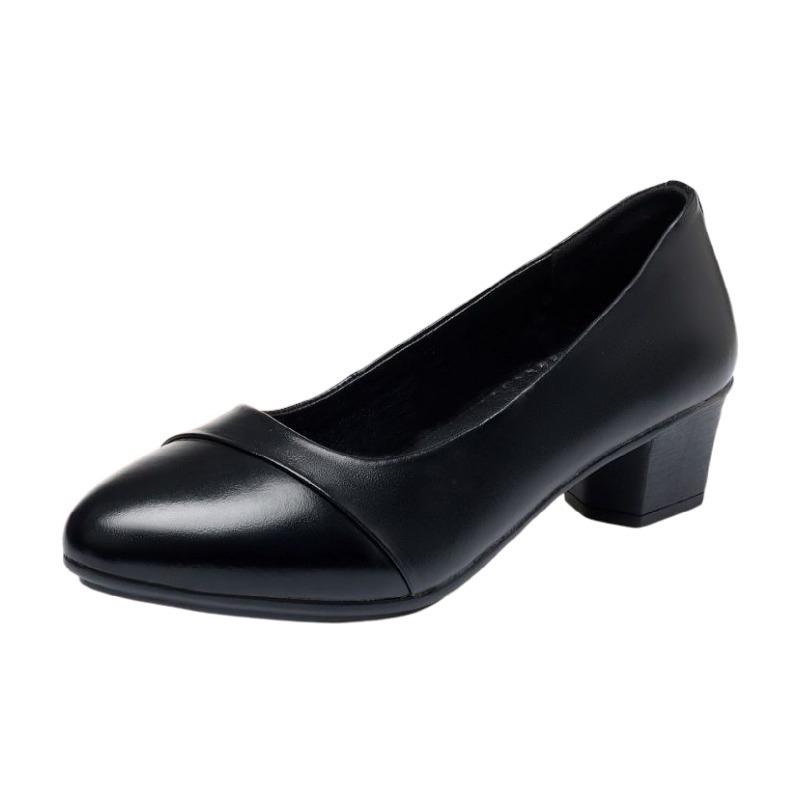 Soft Leather Single Shoes Women's Low-heeled Spring and Summer Soft-soled Comfortable Non-slip Fashion Leather Shoes Women's Shoes Mid-heel Work Shoes