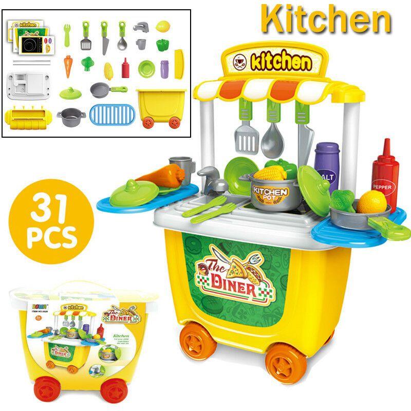 Cute Simulation Kids Ice Cream Shop Kitchen Cart Pretend Toy Set Role Play Gift