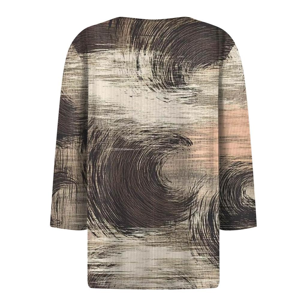Damski T-shirt Koszulka Nadruk Guzik Rękaw 3/4 Tunika Codzienna Weekendowa Moda Podstawowy Dekolt V Regularny Top