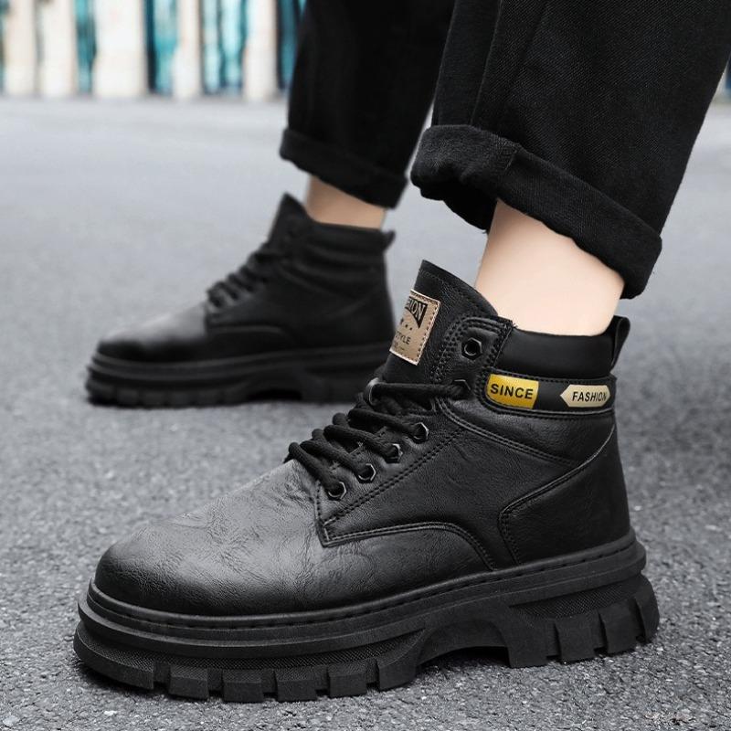 High Quality Men's Boots New Trendy British Style High Top Men's Shoes Casual Soft Soled Workwear Leather Boot Waterproof Boots