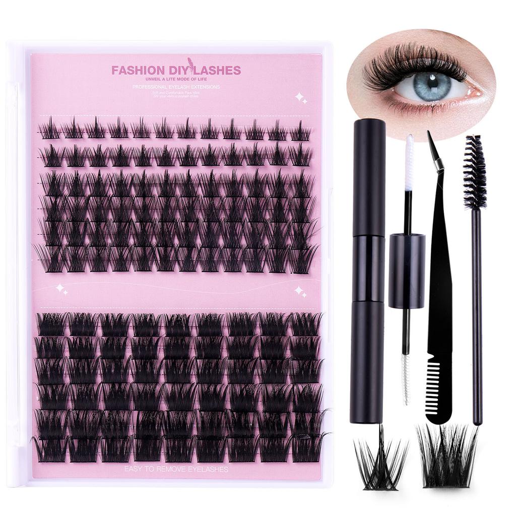 Naturalny, gruby, segmentowany zestaw sztucznych rzęs o dużej pojemności, podkręcony, skośny, latający, pojedynczy kępka rzęs