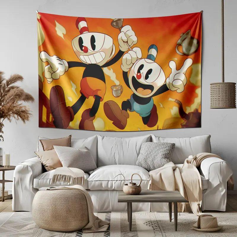 

A gaming room tapestry featuring the retro cartoon Cuphead. 75x100 чёрный