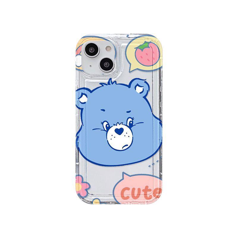 Blue love bear is suitable for iPhone17promax cartoon mobile phone case Apple 16 large hole 14/13 transparent 15.