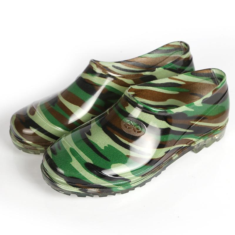 Double back men's rain shoes spring and autumn shoes low-top shoes cover feet waterproof shoes camouflage crystal sole PVC rubber shoes