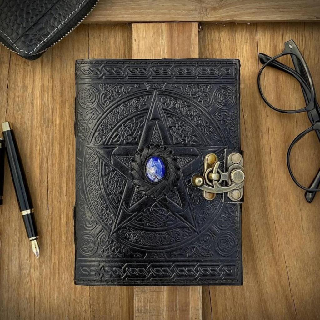 Vintage Leather Third Eye Stone Journal Spell Witch, Book of Shadows - Best Gifts for Men and Women - 7x5
