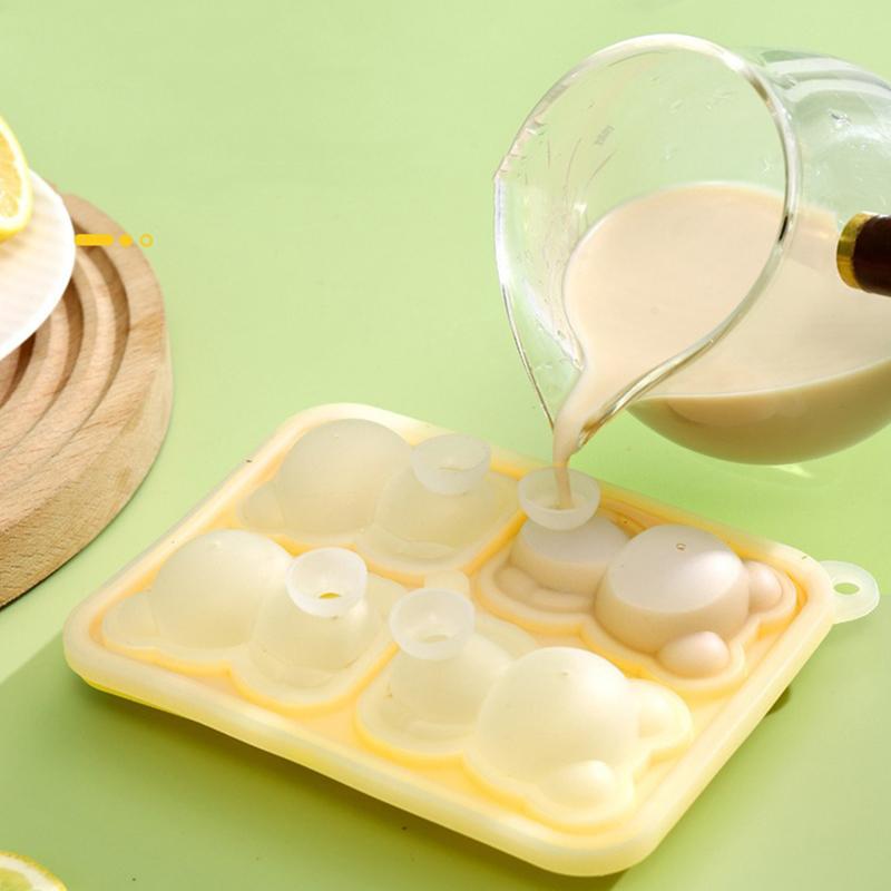 4 Grids Bear Ice Mold 3D Bear Silicone Ice Cube Tray DIY Ice Ball Juice Milk Ice Maker For Chilled Drinks Kitchen Tool Cup Decor