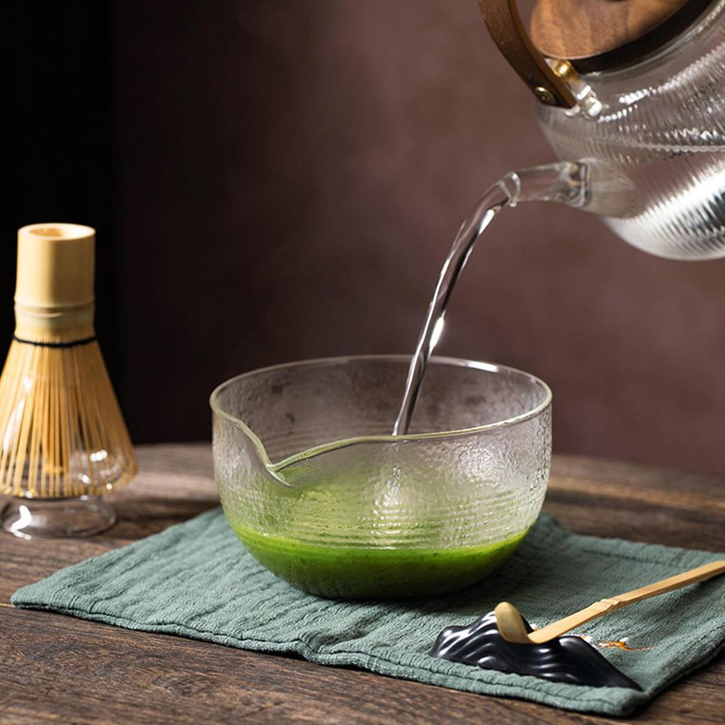 MiniMood Herbata Matcha 500ml Przezroczysta Tradycyjne Rzemiosło Idealna do Herbaty Herbata i Miseczka w Japońskim Stylu, Szkło Żaroodporne, Średnica 12,2 cm, Pojemność,