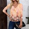 Women's Fashion Casual V-Neck Three-Quarter Sleeve Print Top