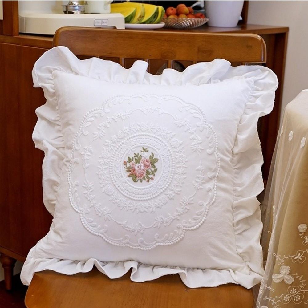 New Embroidered Pillow Cover with Lotus Frill French Lace Cushion Cover Comfortable Washable Soft Pillowcase