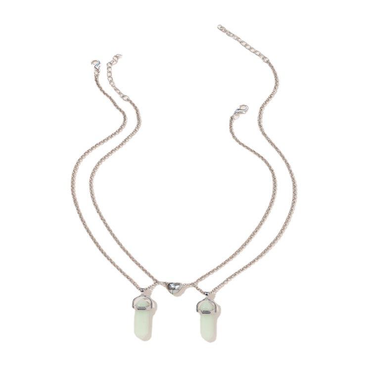 Heart and Hexagon Magnetic Natural Stone Pendant Necklace Set