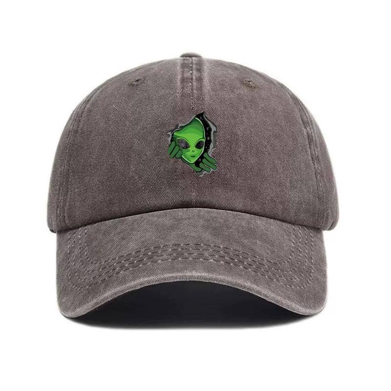 Customize Alien Vintage Washed Cotton Baseball Cap Adjustable Distressed Trucker Hat for Men Women Sci-Fi Streetwear Fashion Cap