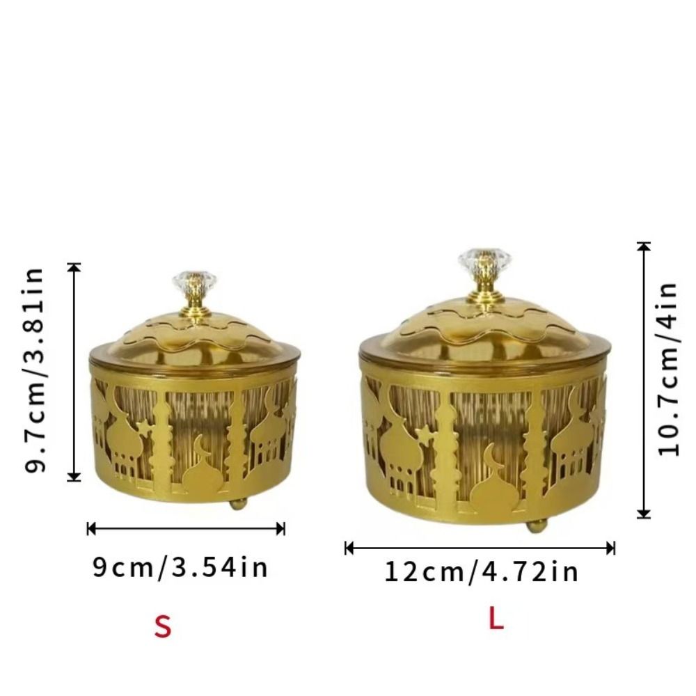 New Metal Material Snacks Tray With Lid Decorative Design Dried Fruit Box Festival Style Party Use Storage Box Islamic Festival