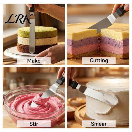 Stainless Steel Frosting Spatula 3Pcs/Set Cream Spatula, 6/8/10 Inch Blades Offset Ergonomic Cake Non-Slip Handle for Decorating, Baking & Pastry