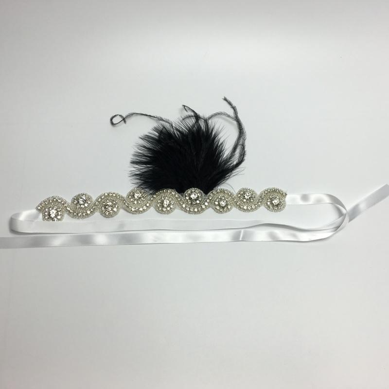 Great Gatsby 1920 Flapper Kopfschmuck Kristall Braut Schwarz Feder Stirnband