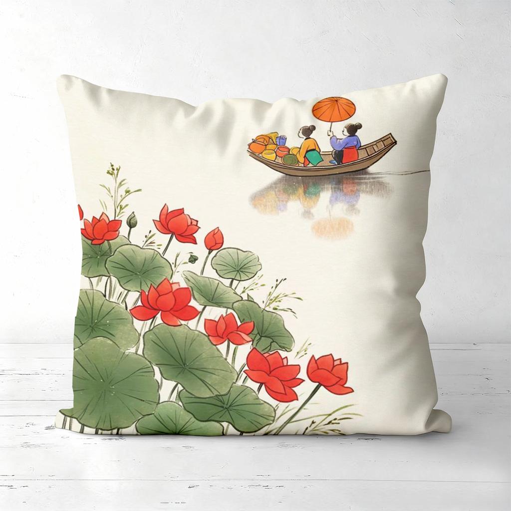 Chinese Style Pillow Covers With Traditional Scenes Polyester Pillowcase, Sofa Decorative Cushion Cov Headboard Pillow