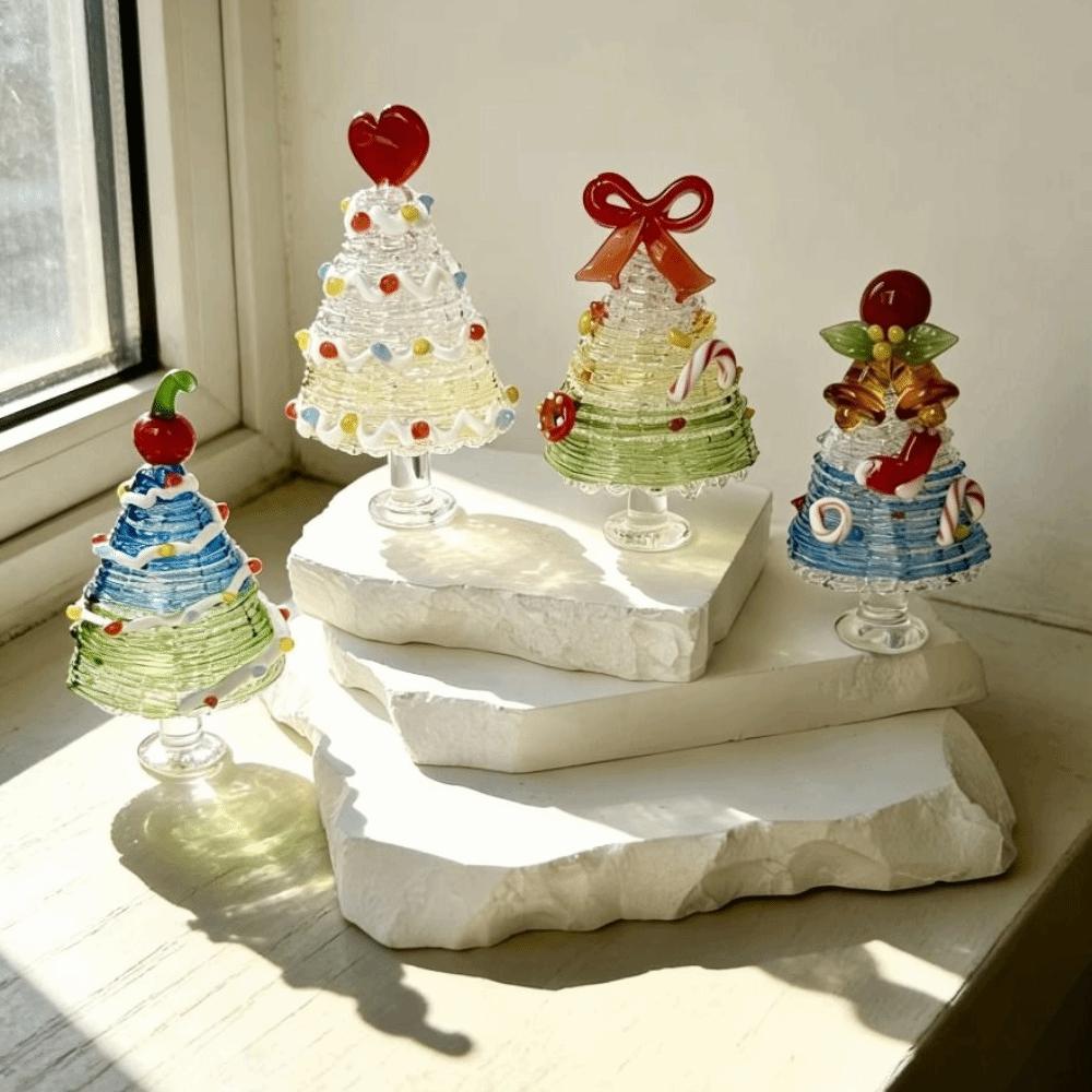 Home Decor Christmas Tree Figurines Brushed Glass Christmas Decoration Crystal Christmas Tree Gift