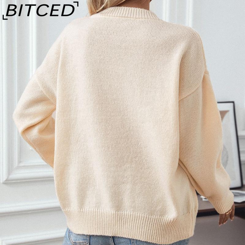 BITCED Floral Sweater Women's Fall/Winter Oversized Fashion Casual O-Neck Knit Top